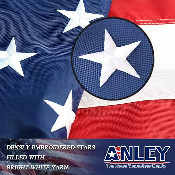 ANLEY EverStrong Series American Flag 3x5 Foot Heavy Duty - Embroidered Stars and Sewn Stripes - 4 Rows of Lock Stitching - US National Banner Flags with Brass Grommets 3 X 5 Ft