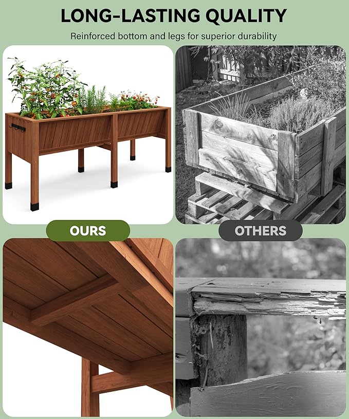 GarveeLife 72x26x30in Raised Garden Bed With Legs, Wooden Elevated Raised Garden Beds Outdoor for Growing Vegetables and Herbs, Big Sturdy Standing Garden Bed Planter Box - Enhanced Depth, Acorn Brown