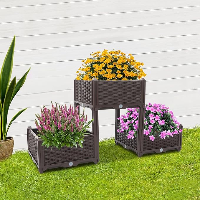 Raised Garden Bed, Multifunctional Elevated Planter Garden Box with Drainage Holes, 3 Boxes, 6" Deep Planter Raised Bed for Indoors, Patio, Garden