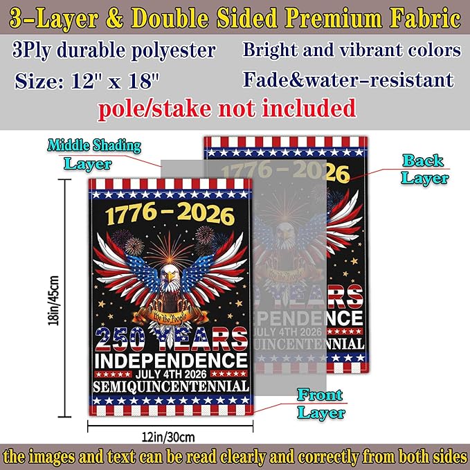 250 Year American Anniversary Flag Patriotic 250th Anniversary USA Flag 4th of July We The People 1776 Garden Flags for Outside 12x18 Inch Double Sided Outdoor Decorations