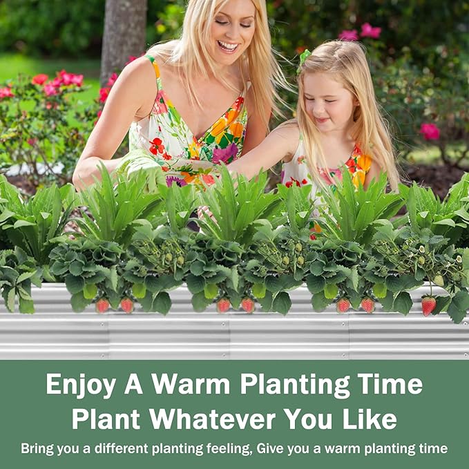 2pcs 8x2x1FT Raised Garden Beds Outdoor Kit, Galvanized Oval Planter Box, Metal Bottomless Elevated Garden Boxes Set for Planting Vegetables, Fruits, Flowers, Silver