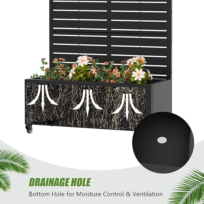 Casaphoria 72"x35" Metal Raised Garden Bed with Trellis(2 Pack), Outdoor Planter Box with Wheels & Drainage Holes for Climbing Plants, Flowers, Elevated Garden Kit with Privacy Screen, Black-Louvered