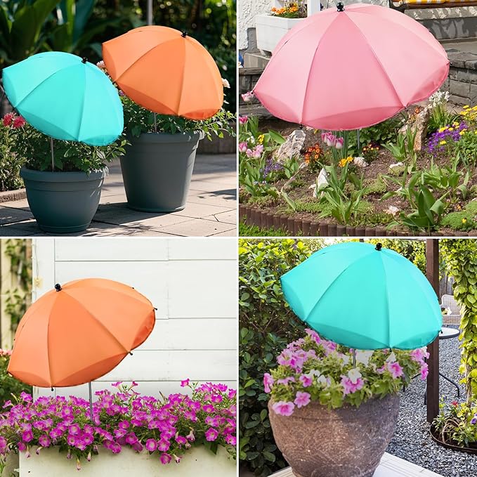 Upgraded Plant Umbrellas for Outdoor Plants 50" Tall 26" Canopy Adjustable Angle Garden Bed Shade Cover with Sturdy Metal Stake & UV Protection Plant Cover for Potted Plants Flower Pot
