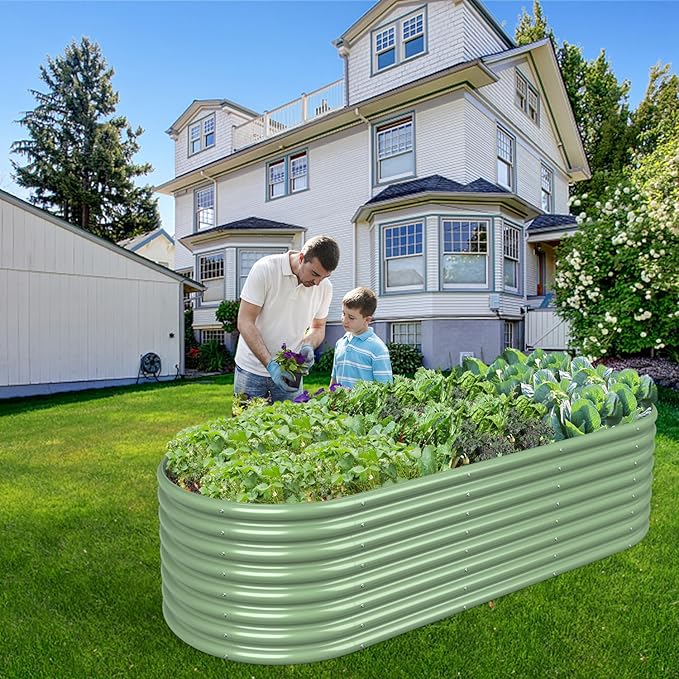 FRIZIONE 8FT(L)×3FT(W)×2FT(H) Raised Garden Bed Outdoor, Raised Garden Beds for Flower, Raised Planter Box Outdoor for Herb, Vegetable-Light Green