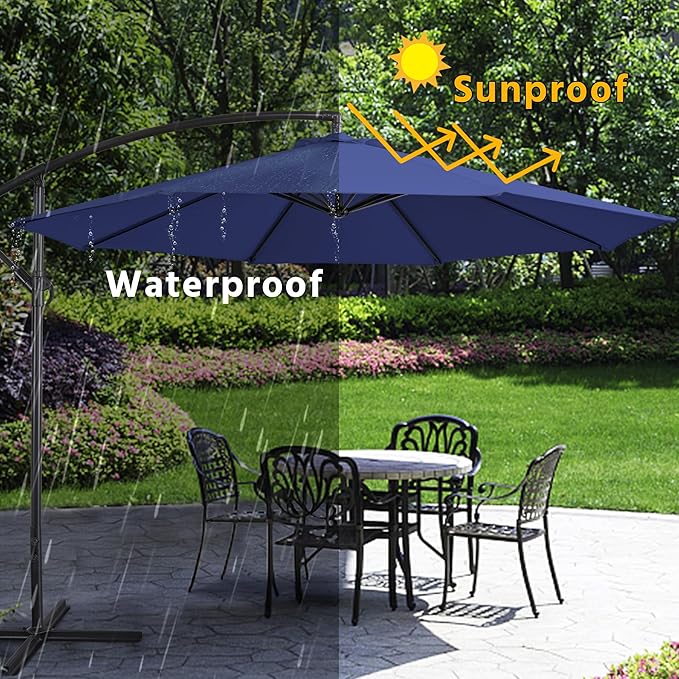 Yaheetech 10FT Patio Offset Umbrella - Cantilever Hanging Outdoor Umbrellas w/UV Protection & 8 Ribs & Handy Crank & Cross Base for Market/Garden/Lawn/Deck/Backyard/Pool - Blue