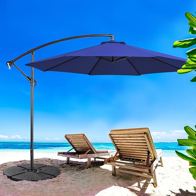 Yaheetech 10FT Patio Offset Umbrella - Cantilever Hanging Outdoor Umbrellas w/UV Protection & 8 Ribs & Handy Crank & Cross Base for Market/Garden/Lawn/Deck/Backyard/Pool - Blue