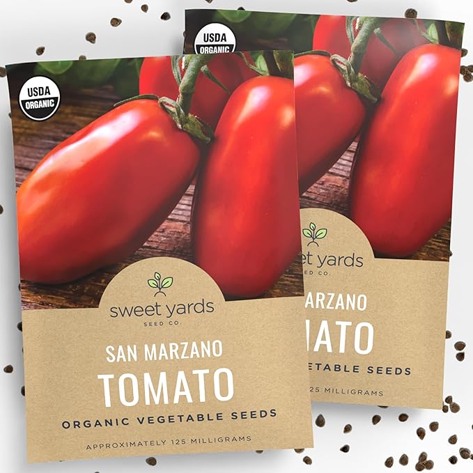 Organic San Marzano Tomato Seeds – Two Seed Packets! – Over 102 Open Pollinated Heirloom Non-GMO Seeds – Sweet Yards Seed Co.