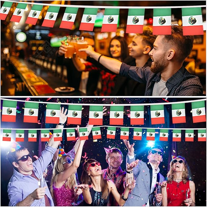 2 Pack Mexico Flag Banner String Small Mini 66 Feet 60 Pcs Mexican Hanging Flags Decoration