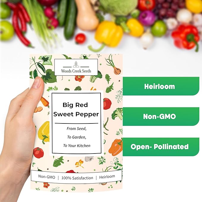 Big Red Bell Pepper Seeds for Planting – Heirloom, Non-GMO Sweet Red Bell Pepper Seeds, Large Blocky Peppers for Home Garden | Woods Creek Seeds