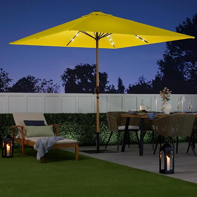Best Choice Products 9ft Deep Square Solar Powered LED Lighted Patio Umbrella w/Woodgrain Pattern, UV-Resistant Fabric, Hand Crank - Yellow
