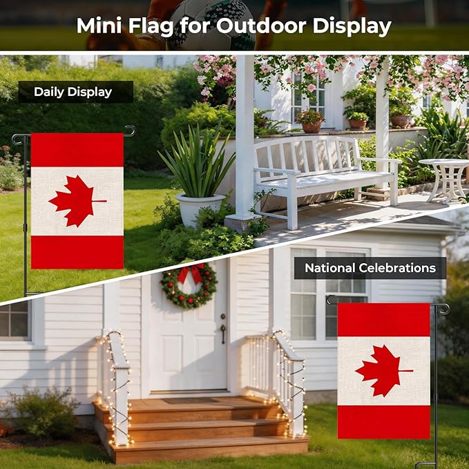 Canada Garden Flag 12 x 18 Inch, Canadian Yard Flag Double Sided Burlap Outdoor Decor for Porch, Lawn, Mailbox, National Celebrations