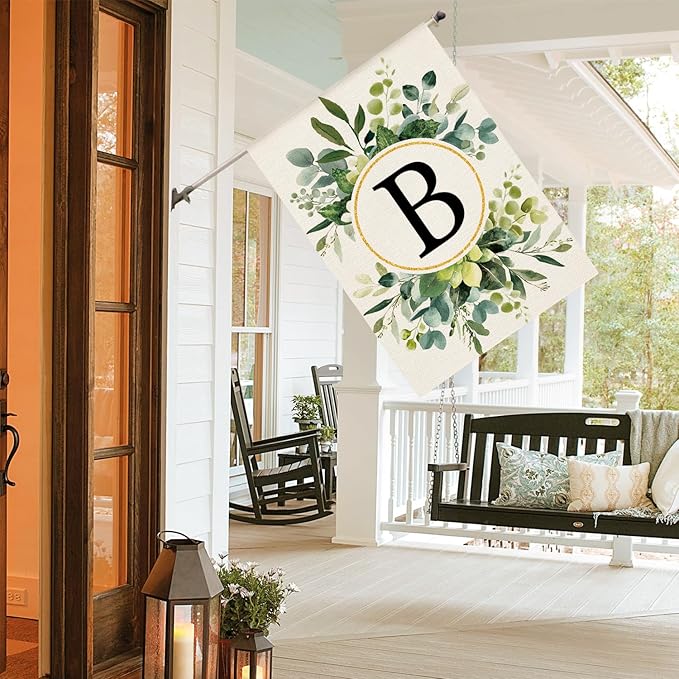 AVOIN colorlife Monogram Letter B Floral House Flag 28x40 Inch Double Sided Outside, Family Last Name Initial Yard Outdoor Decoration