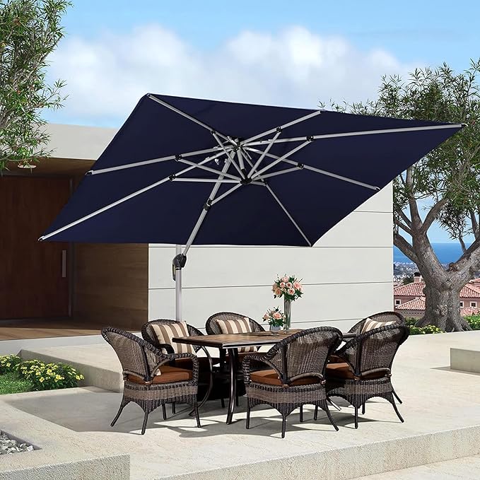 PURPLE LEAF 9' X 11' Patio Umbrella Outdoor Rectangle Umbrella Large Cantilever Umbrella Windproof Offset Heavy Duty Sun for Garden Deck Pool Patio, Navy Blue