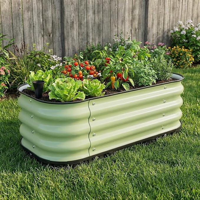 Aoodor Galvanized Raised Garden Bed 31.5'' Self-Watering Planter Box with Drainage Plug and Water Reservoir for Indoor & Outdoor Gardening, Self-Watering Pot for Balcony, Patio, Backyard, Green