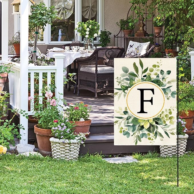 AVOIN colorlife Monogram Letter F Floral Garden Flag 12x18 Inch Double Sided Outside, Family Last Name Initial Yard Outdoor Decoration