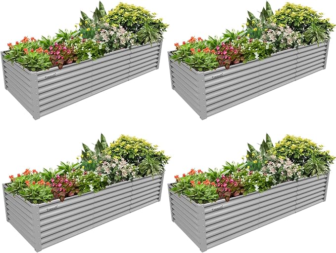 4 Pack 8x3x2FT Galvanized Raised Garden Bed Kit Rectangular Metal Ground Planter Box Outdoor Bottomless Planter Raised Beds for Vegetables Flowers Herbs Fruits, Gray