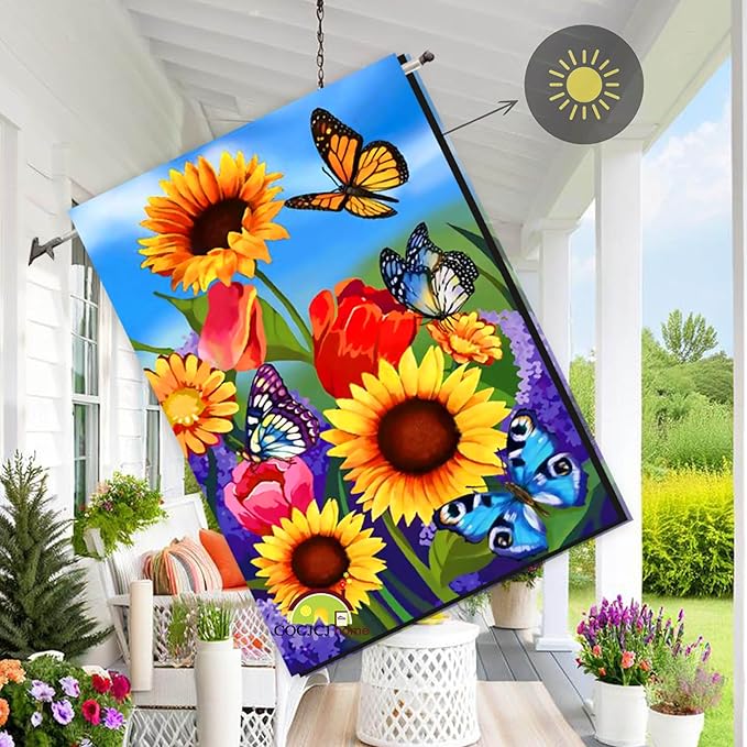 large Garden Flag 28x40 Double Sided sunflower spring flag, monarch Butterfly Floral Flower Welcome Garden Yard House Flags Outside House Spring Summer Décor