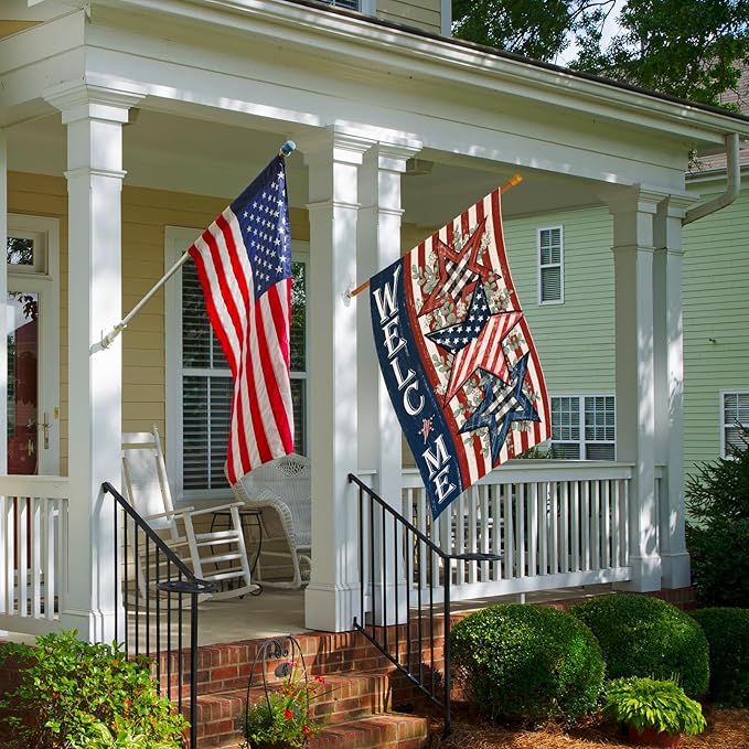 Welcome 4th of July House Flags for Outdoor, Patriotic American Stars and Stripes Large Yard Decorations, Decorative Decor for Summer 250th USA Anniversary Holiday Outside 28x40 Inch Double Sided