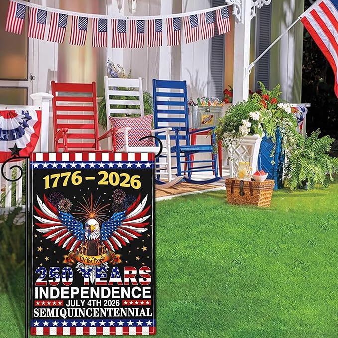 250 Year American Anniversary Flag Patriotic 250th Anniversary USA Flag 4th of July We The People 1776 Garden Flags for Outside 12x18 Inch Double Sided Outdoor Decorations