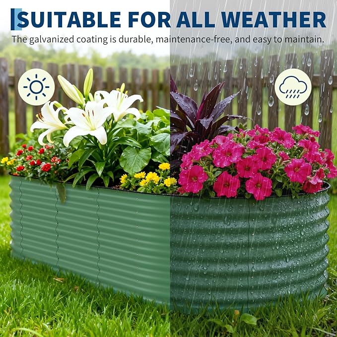 GarveeLife 8x4x2 ft Galvanized Raised Garden Bed - 24“ Tall Metal Planter Box for Vegetables, Flowers, Herbs, Rust-Resistant Outdoor Garden Box, Easy Assembly Raised Beds for Gardening, Green