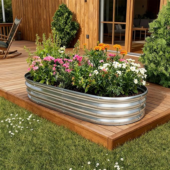 Raised Garden Bed, Outdoor Galvanized Planter Boxes, Oval Large Metal Raised Garden Beds for Vegetables 4×2×1ft,4pack