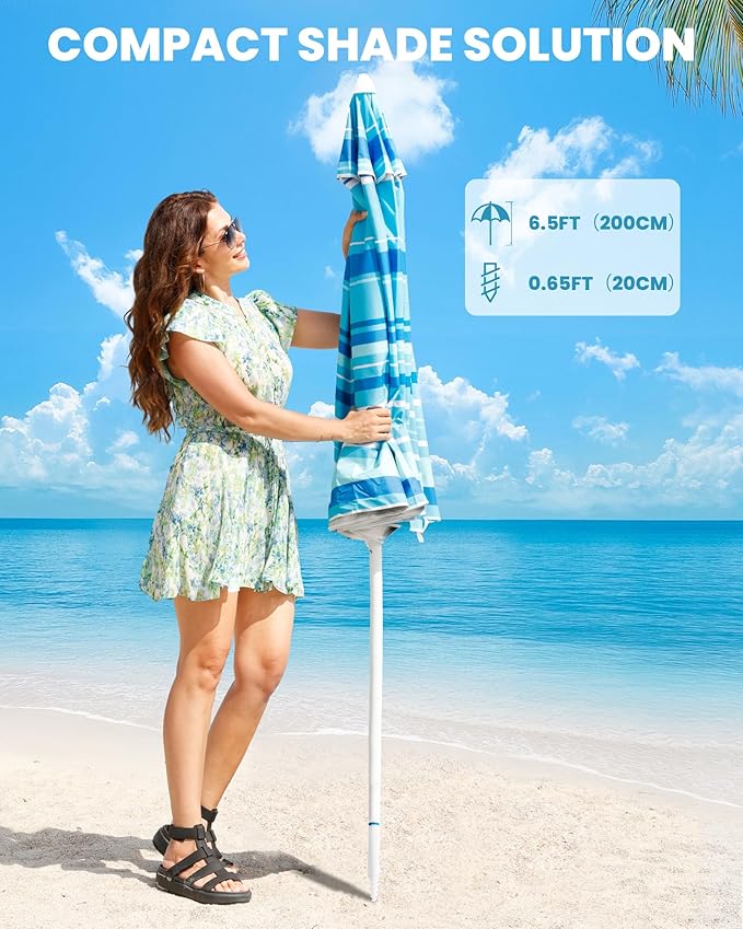 OutdoorMaster Beach Umbrellas for Sand with Sandbag & Anchor, 7.2ft Adjustable Umbrella for Beach Heavy Duty Wind, Portable UPF50+ Sunshade with Carry Bag for Patio