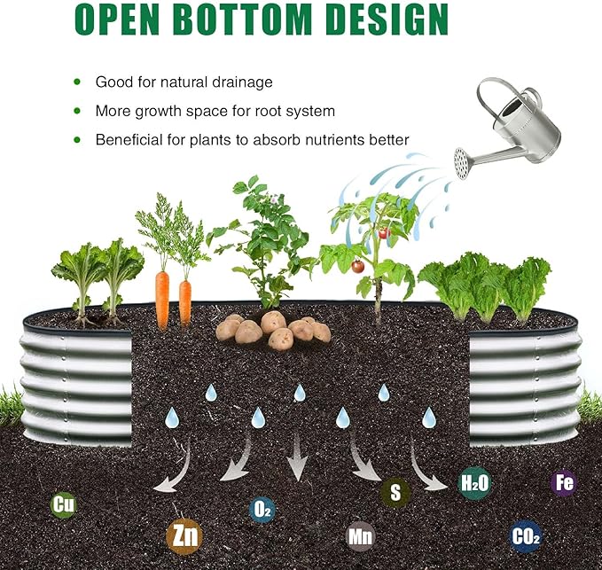 Raised Garden Beds for Vegetables Flowers Herbs (Silver-8x2x1.4FT-1Pack, Oval)