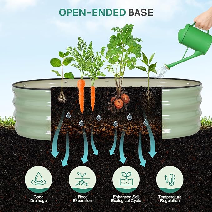 Galvanized Raised Garden Bed - 4×2×1ft (2 Packs) Planter Raised Beds for Gardening | Oval Metal Garden Planter Box with Safety Edging and Gloves for Vegetables Fruits Flower - AvocadoGreen
