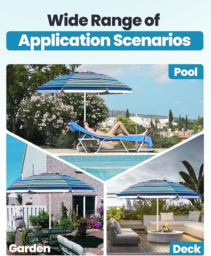 OutdoorMaster Beach Umbrellas for Sand with Sandbag & Anchor, 7.2ft Adjustable Umbrella for Beach Heavy Duty Wind, Portable UPF50+ Sunshade with Carry Bag for Patio