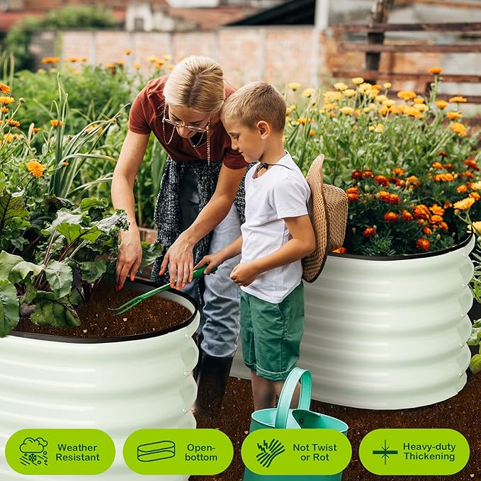 2 Pcs 4.5x2x1ft Galvanized Raised Garden Bed Outdoor,Planters for Outdoor Plants,Open-Ended Base Planter Raised Boxes,Oval Metal Planter Box for Vegetables, Flowers, Fruits,Rubber Edge, White