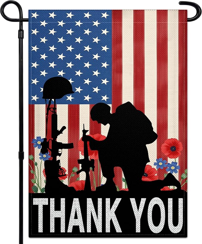 Memorial Day Garden Flags for Outside 12x18 Thank You Heroes Yard Flag Patriotic Remembrance Sympathy Decor for Outdoor Porch Indoor House Cemetery Sign