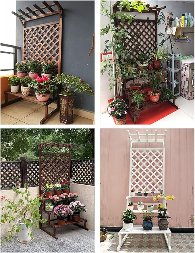 Outdoor Potted Shelf, Garden Planter with Trellis, Wood Flower Plant Stand, Freestanding Plant Raised Bed for Patio Garden Yard,Orange,75x50x172cm