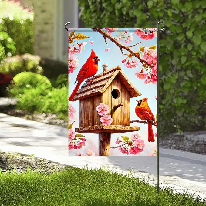 BlissYard Spring Welcome Cardinal Garden Flag 12x18 Double Sided Floral Red Bird Cardinal Yard Flags for Outside Holiday Seasonal Garden Decor Porch Lawn Outdoor Decorations Banner