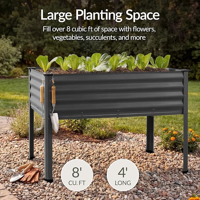 Best Choice Products 48x24x30in Galvanized Raised Garden Bed, Metal Elevated Planter Box, Vegetable Garden for Backyard, Patio, Balcony, 100% Non Toxic Materials - Charcoal