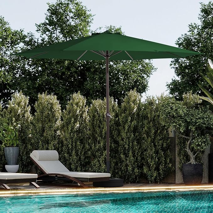 JEAREY 12' Patio Umbrellas Outdoor Table Market Umbrella w/Crank, 8 Sturdy Ribs, UV Protection Windproof for Garden, Deck, Backyard, Pool(Dark Green)
