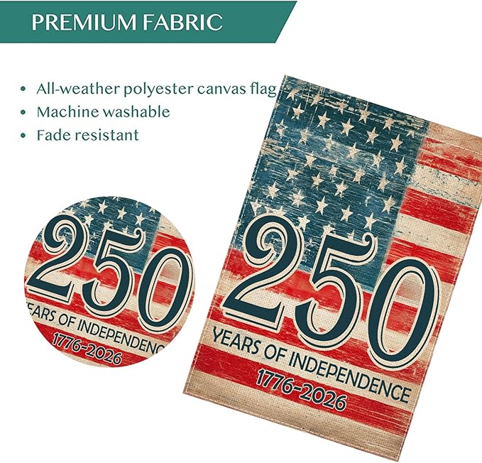 Vintage American Flag 250 Years Garden Flag 12.5x18 Inch, Double-Sided Patriotic Independence Banner 1776-2026, Burlap Outdoor Flag for Porch Yard Garden USA Decor