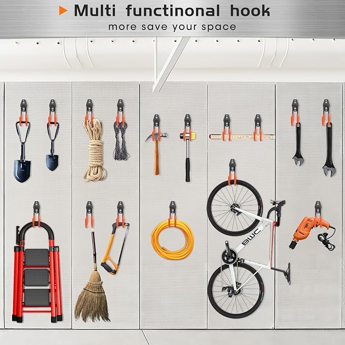 Heavy Duty Hose Hook, Garage Storage Utility Hooks, Garden Hose Hooks with Coating, Wall Mount Hooks for Bikes, Tools, Ladders, Cables, and Outdoor Equipment, Orange