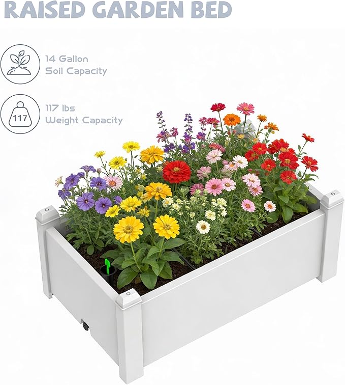 Vixzen Raised Garden Bed Outdoor,Reinforced Large Planter Box with Wheels & Storage Shelf,Mobile Planter Bed Box for Backyard, Patio, Balcony (Gray, 30.04 * 17.72 * 12.6)