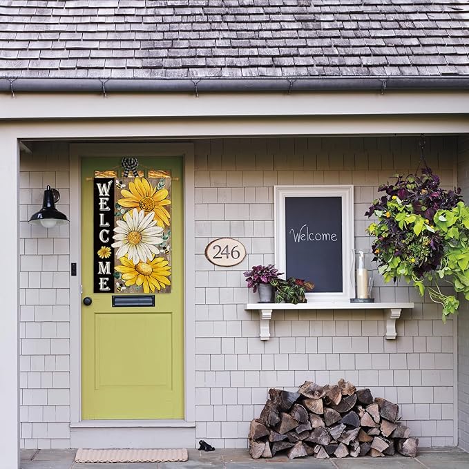 AVOIN colorlife Summer Floral House Flag 28x40 Inch Double Sided Outside, Daisy Sunflower Welcome Seasonal Yard Outdoor Flag
