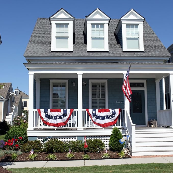2x4 Ft American Pleated Fan Flag (Set of 2) – USA Patriotic Half Fan Bunting for Memorial Day & 4th of July Decorations Outdoor, 250th Anniversary USA Flag, Patriotic Decorations for Home Garden