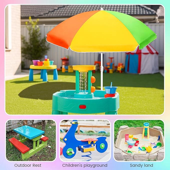 Abbylike 47 Inch Beach Umbrella for Water Table Picnic Table Shade Heavy Duty Portable Adjustable Height Sandbox Umbrella UV Protection for Beach Park Backyard Camping Garden Outdoor