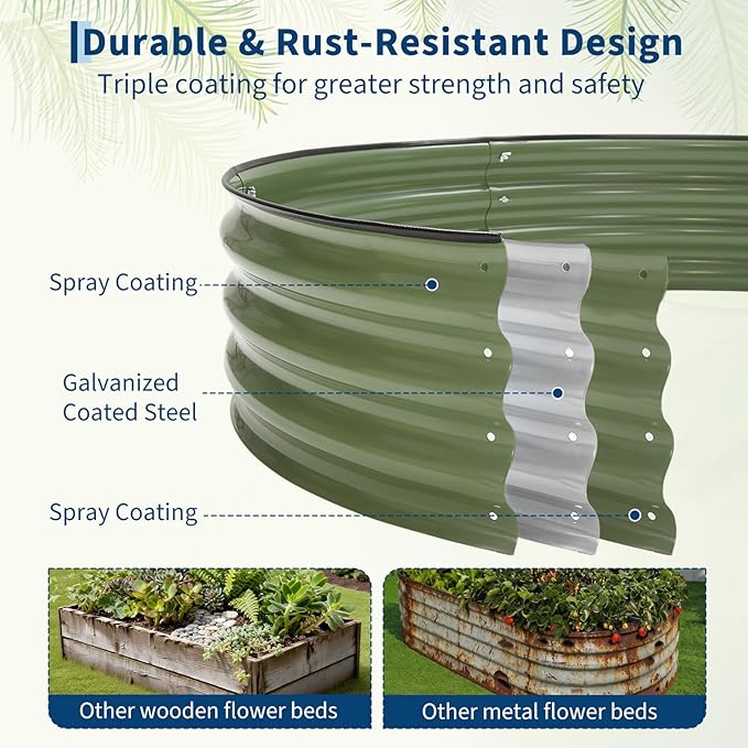 PeakPursuit 4X2x1Ft Galvanized Raised Garden Bed Kit, Metal Planter Box, Oval Raised Beds with Open-Ended Base for Vegetables, Flowers, Herbs & Fruits