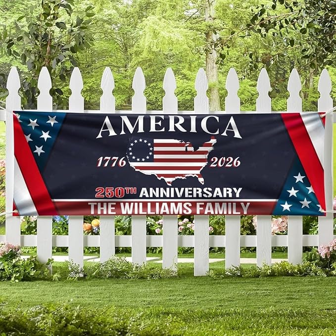 250th of America Banner Custom Family Name American Heritage Display Flag 71x24 Inches Polyester - 250 Anniversary USA Banner Outdoor Indoor