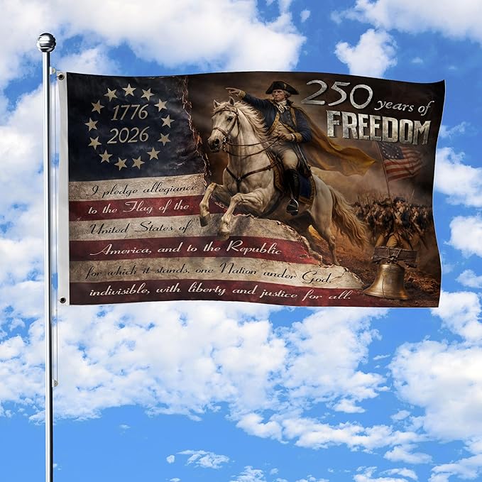 250th Anniversary Banner, 250 Years Of Freedom Flag 4x6 Ft, 250 Anniversary Usa Flag With Brass Grommets, Front & Back Printed, Patriotic Flags Decor House, American Flags With Eagle 1