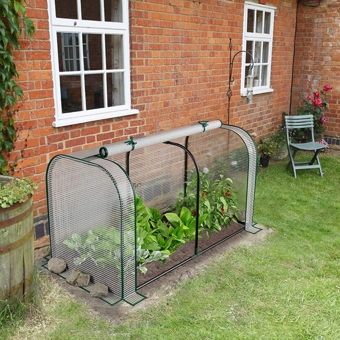 Giantex Raised Garden Bed with Cover, Wood Elevated Planter Box with Legs & Mini Greenhouse, Waterproof Sun-Protective PE Green House Cover, Outdoor Use for Fruit Vegetable Flower Herb (White+Natural)