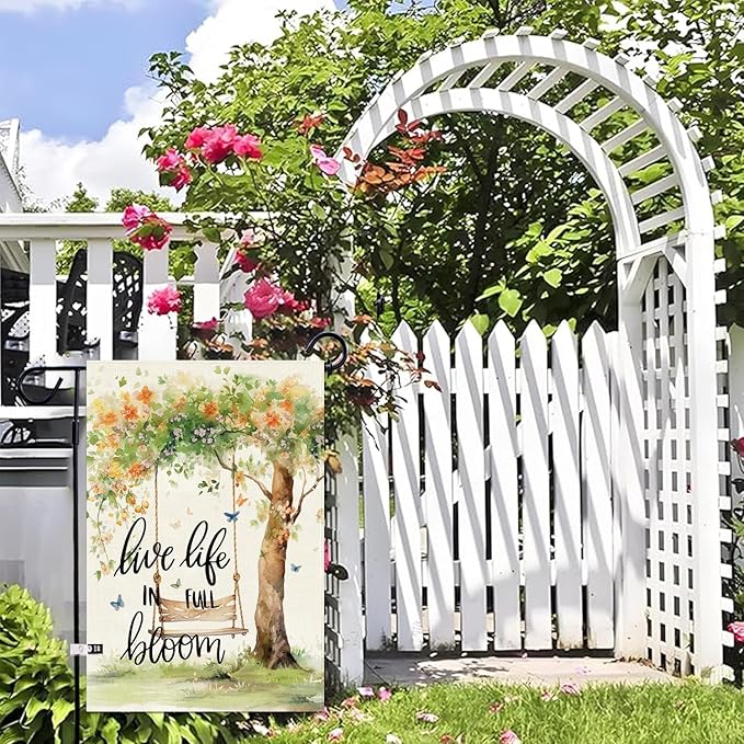 Baccessor Spring Summer Garden Flag 12.5 x 18 Inch, Floral Tree Swing Double Sided Burlap Welcome Small Yard Flag Seasonal Holiday Lawn Proch Outdoor Outside Decor