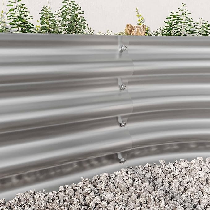 Raised Garden Beds Outdoor, Oval Large Galvanized Metal Planter Box with Kit, Above Ground Garden Bed for Vegetables Fruits and Flowers (Silver, 6×3×1)