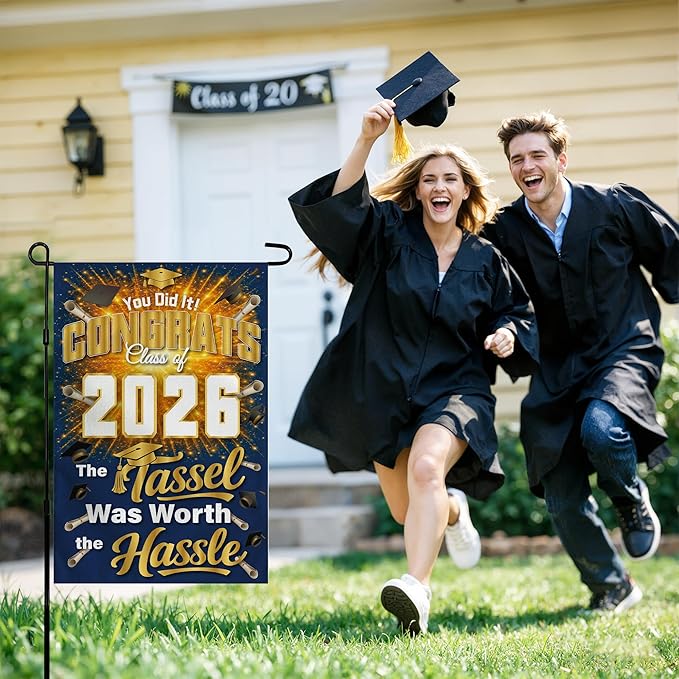 Graduation Yard Signs Class of 2026 - Class of 2026 Garden Flag | Graduation Decor Party Favors Supplies for Outdoor Indoor Double-Side Backdrop Banner for Garden Porch Patio Lawn Yard Home,12x18Inch (Blue)