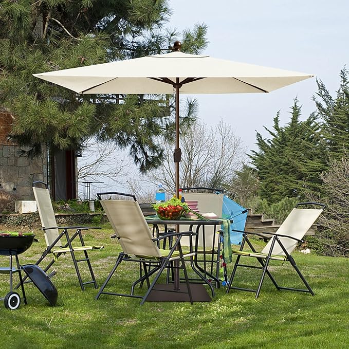 EliteShade USA 10-Year-Non-Fading 6.5x10Ft Rectangular Market Umbrella Patio Umbrella Outdoor Table Umbrella with Ventilation(Natural)