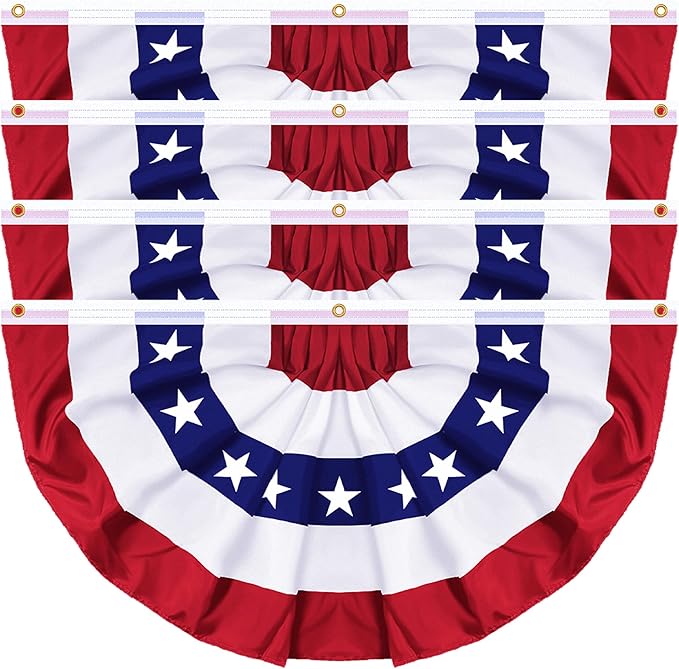 4 Pack 250th Anniversary 3 X 6 FT American Bunting Flag, 4th of July Decorations USA Pleated Fan Flag Memorial Day Outdoor Patriotic Half Fan Flags Banner Fourth of July Independence Day Outside Decor